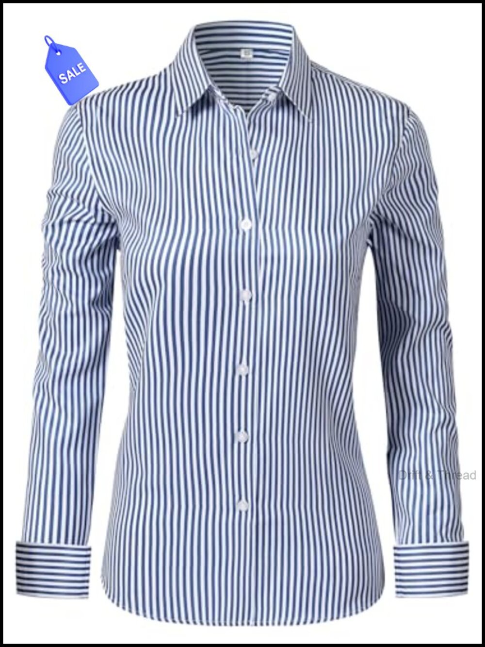 Wrinkle Free Button Down Shirt Long Sleeve Striped Formal Work Blouse